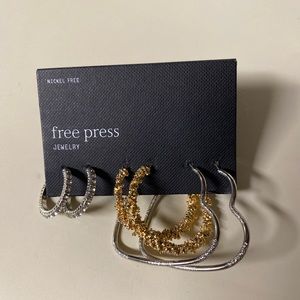 Free press trio of earrings rhinestone hearts
